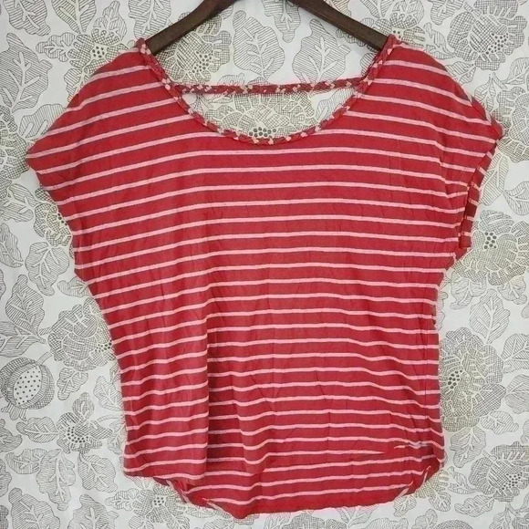 TWO By Vince Camuto Braided  Cap Sleeve Striped Women's Blouse M - Picture 1 of 7